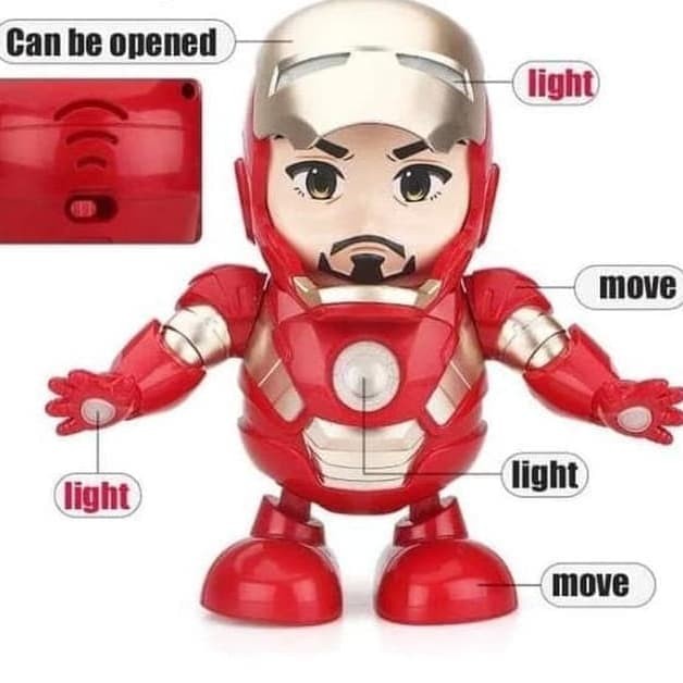 FLASH SALE ROBOT DANCE HERO IRONMAN USB CHARGER LAMPU MUSIK JOGET BUKA TOPENG TERLARIS