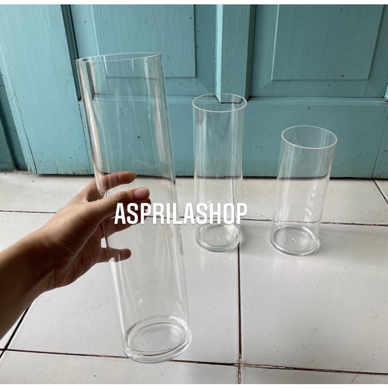 Vas Bunga Tinggi 30Cm 25Cm 20Cm Kaca Bening Diameter 8Cm Pot Bunga Kaca Tabung Dekorasi Tempat Bunga