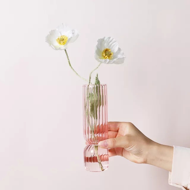 Korea Strip Transparent Glass Seola Vase/Vas Bunga Kaca Aesthetic Untuk Dekorasi Dan Property Foto