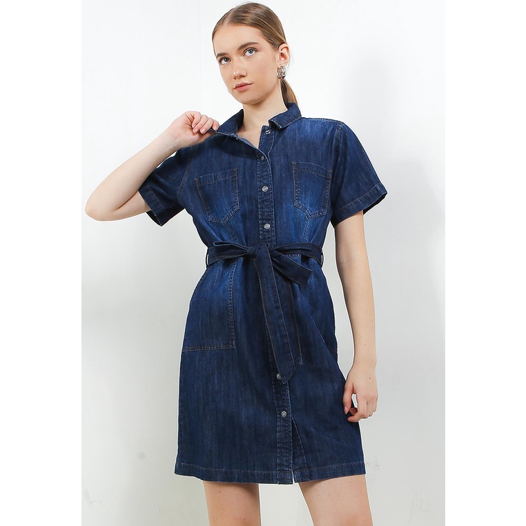 Dress Hush Puppies Original Wanita Dres 2 kantong dada Ulang Tahun Ori Terbaru Womina Denim Cewek Fe