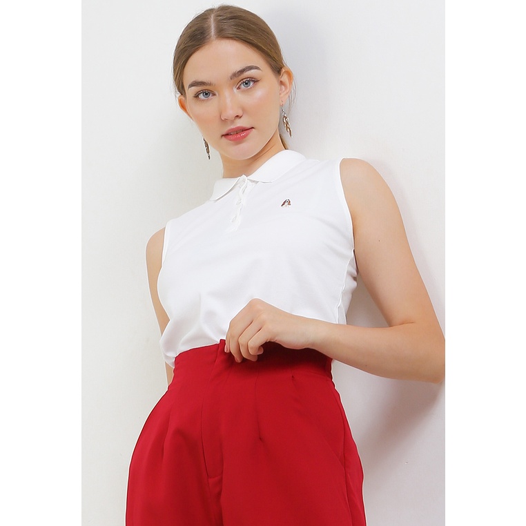 Kaos Hush Puppies Original Wanita Crop Top Detail kerah Travel Asli 100% Elegant Ramya Sleeveless Po