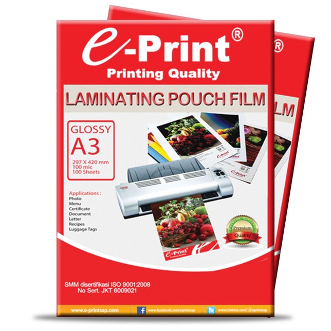 

SALE Kertas / Plastik Laminating Pouch Ukuran A3 100mic 100lembar e-Print