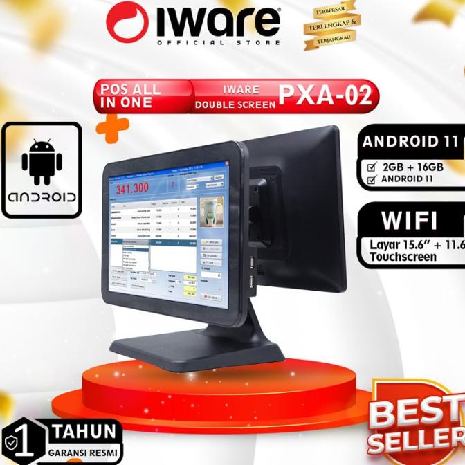 Android 11 Pos Mesin Kasir Desktop Iware Pxa-02 Dualmonitor 2G/16Gb Wf