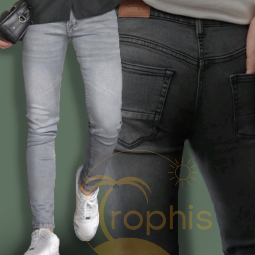 (I-V❣☆F) Celana Jeans Pria Slim Fit Denim Skinny Jins Cowok Lepis Cowo Lepis Abu Grey Original/Jeans