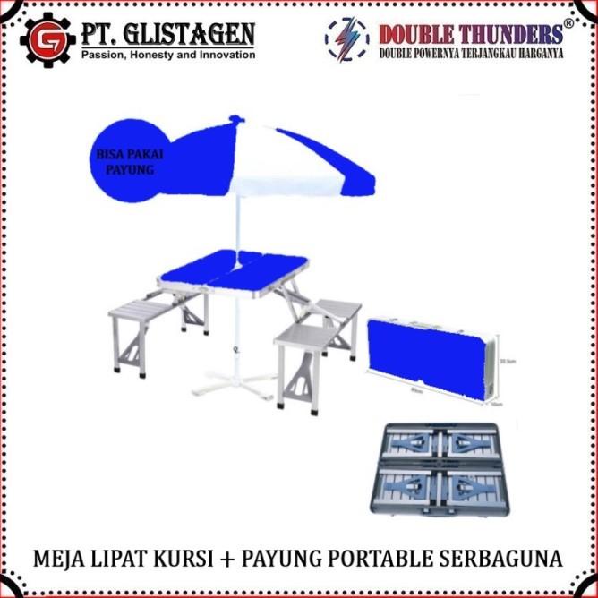 Meja Kursi Payung Lipat Aluminium Portable Koper Serbaguna Kaki Kotak