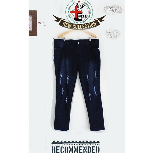 PJrippedNVY 39 / 40 / 41 / 42 celana jeans wanita stretch jumbo big