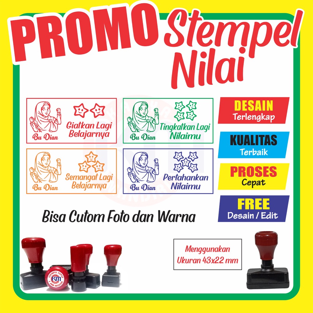 

7E95 STEMPEL NILAI GURU BISA CUSTOM FOTO DAN WARNA UKURAN STANDAR 43X22MM ➚Pasti Murah