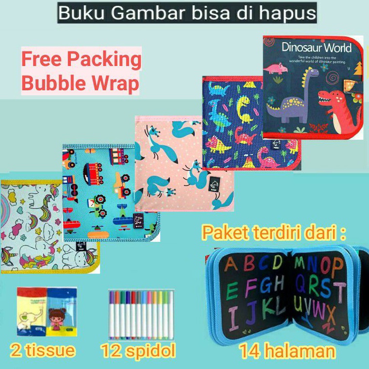 

KQIYD Buku Gambar Ajaib Bisa Dihapus Ringan dan Portable 14 Halaman, 12 spidol, 2 tissue 38