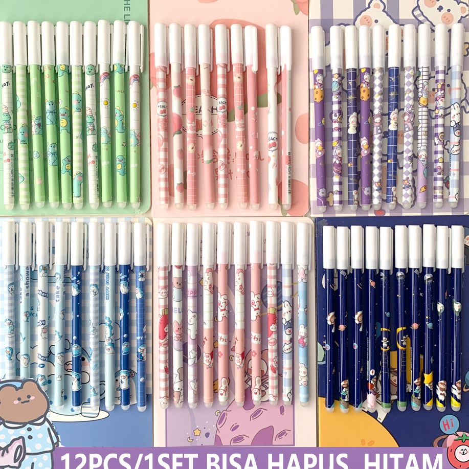 

61 VIRAL!!! 1 SET 12 PCS PULPEN BISA DIHAPUS KARAKTER LUCU / PULPEN HAPUS MOTIF LUCU / ERASABLE PEN KAWAII LG 37