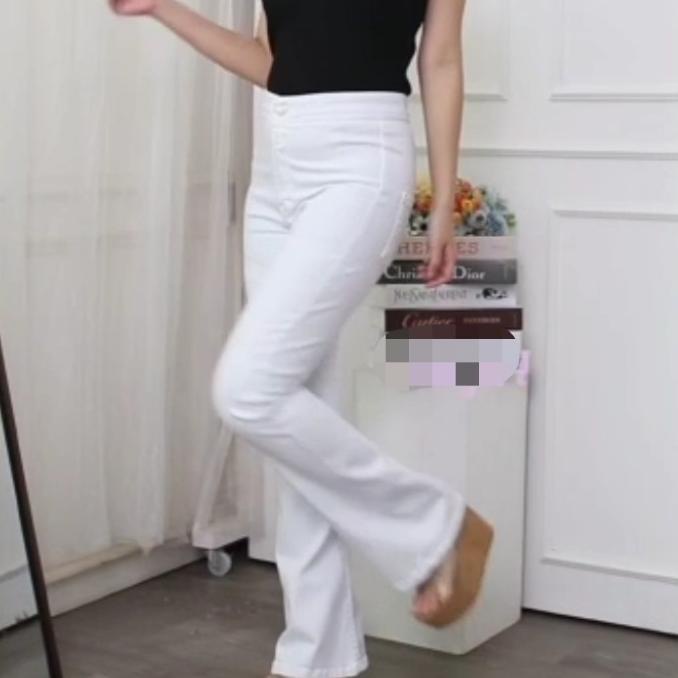 celana jeans highwaist wanita / celana hightwaist cutbray putih