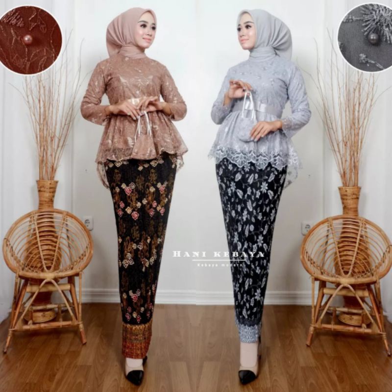 Set Kebaya Modern Wanita Aurora Pita Bahan Tulle Bordir Kebaya Wisuda Remaja Kebaya Lamaran Baju Keb