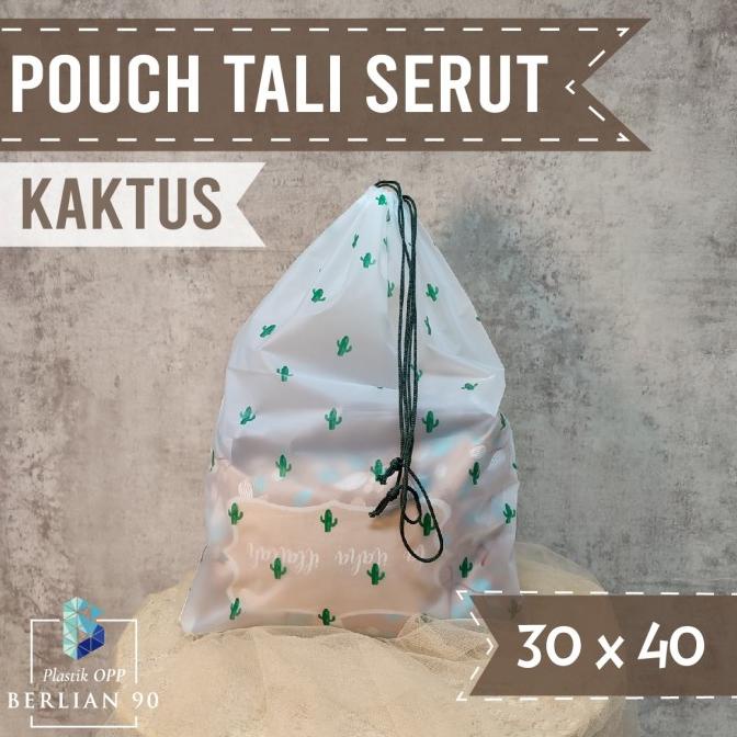 @#@#@#] Pouch Serut Motif Kaktus 30x40 Pouch Tali Serut Travel Pouch Organizer