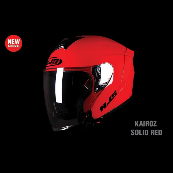 Njs Kairoz Red Glossy Solid Helm Half Face Merah Glossy Original Sni