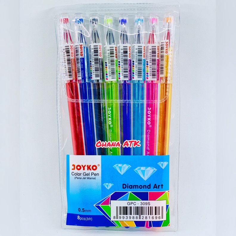 

LZVH6003 Pulpen Gel Joyko Diamond Art 8 Warna / 1 Set Pulpen Warna Joyko