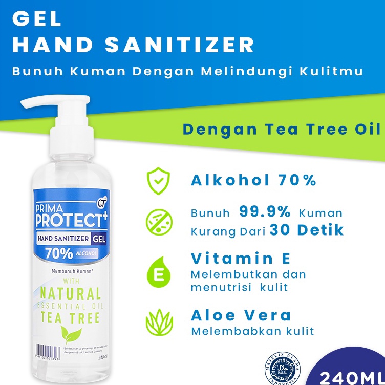 ほ Prima Protect+ Hand Sanitizer Gel 240ml - Tea Tree ぺ