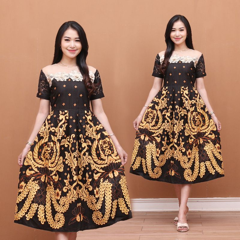 Dress Wanita Terbaru 2023 Korean Style Kondangan Dres Batik Modern Mewah Elegan Baju Batik Muslim Se