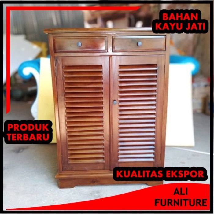 Lemari Sepatu Kayu Jati Mentahan Model Minimalis 2 Pintu