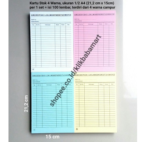 

STR569 KARTU STOK STOCK BARANG PERSEDIAAN INVENTORY GUDANG UKURAN 1/2 A4 100 LEMBAR FULL WARNA MIX CAMPUR ||