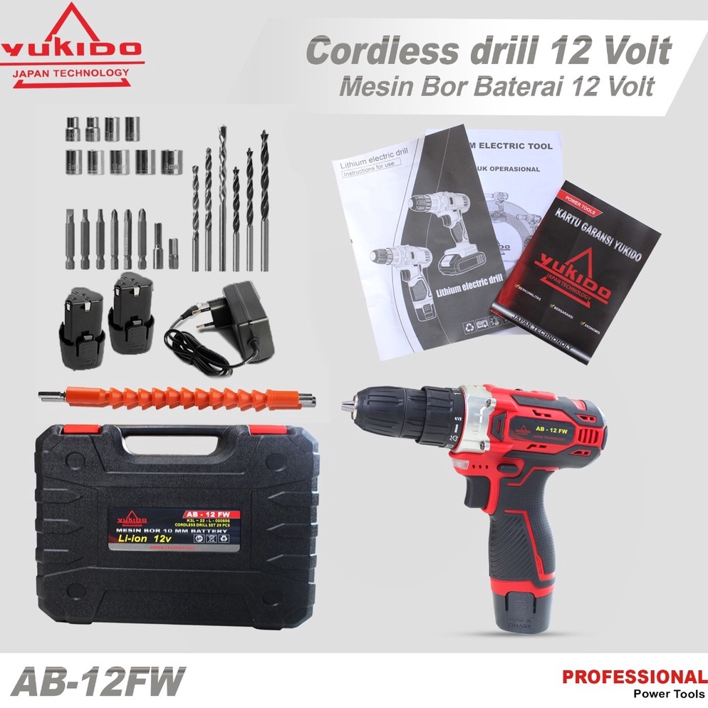 Murah Meriah.. PROMO Mesin Bor Tangan Cordless Drill 12volt Bor Tanpa Kabel Bor Baterai 12volt dua b