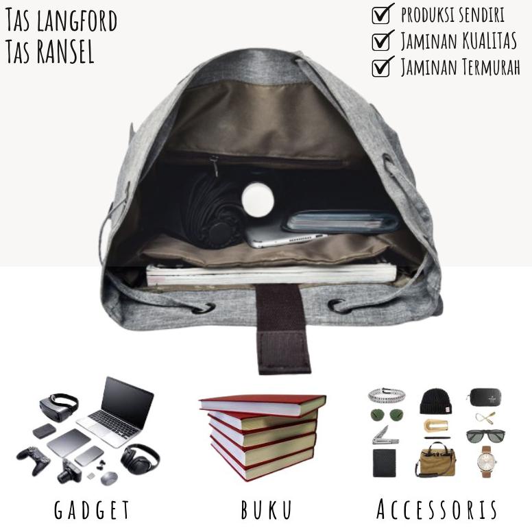 [ Zss ] Tas Langford Original Ransel Cewek Waterproof Bahan Toscano Tebal Cod