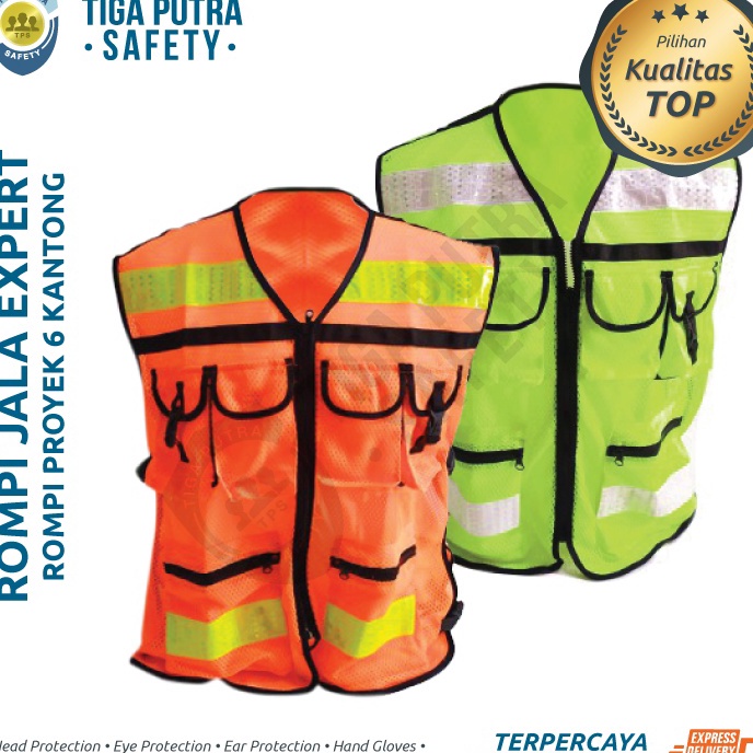 [4♫/G☞) Rompi Safety Proyek Orange & Hijau / Safety Vest 6 Kantong Scotlight Expert Lynx/ berkuaalit