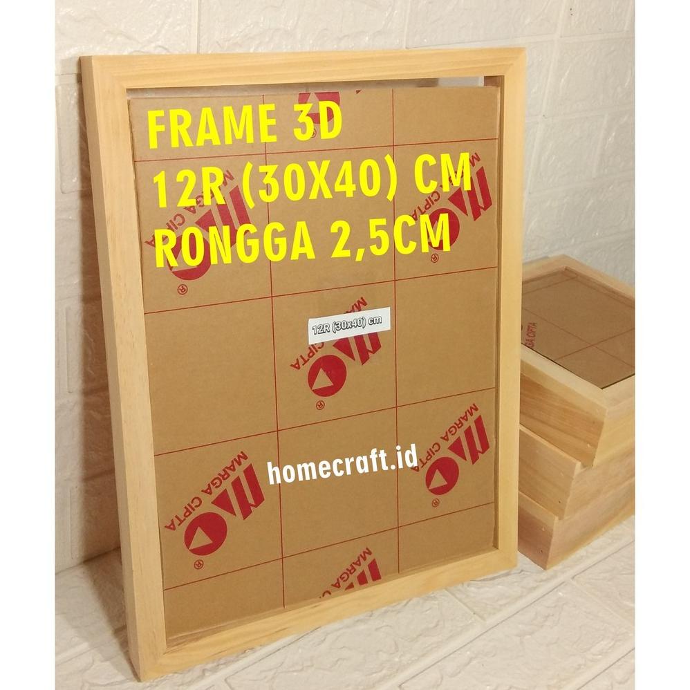 Ready Stok Figura / frame foto / Bingkai Kayu 3D ukuran 12R 30x40cm + Kaca Acrylic anti pecah