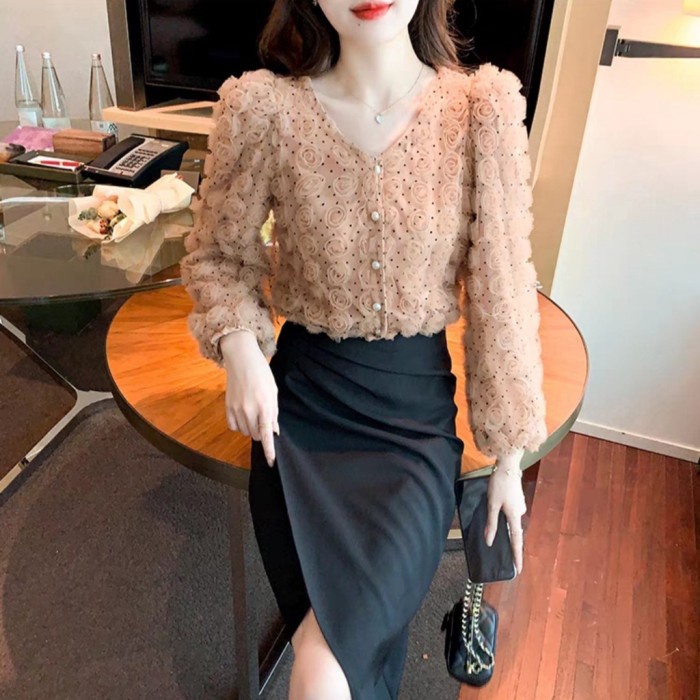 BLOOMARIE CARDIGAN BLOUSE IMPORT TULE POLKADOT MINI LENGAN PANJANG