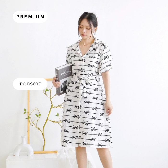 Midi Dress Putih Premium Look Motif