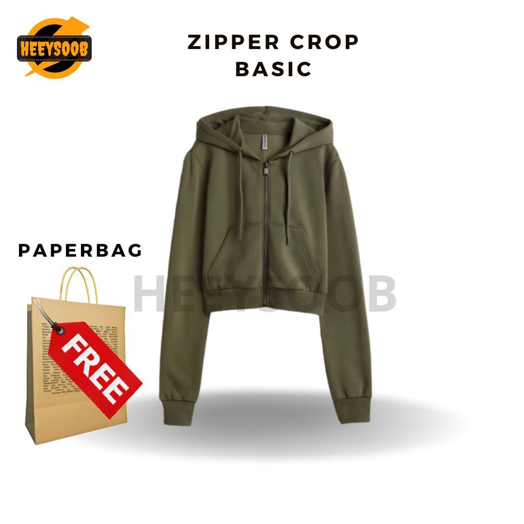 Zipper hoodie basic crop zipper hm crop top Jaket sweater croptop korean wanita