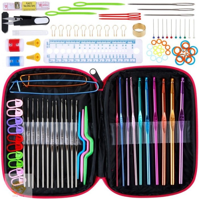 Terlaris 90Pcs/ Set Alat Rajut Jarum Rajut Alat Jahit Benang Crochet Hakpen