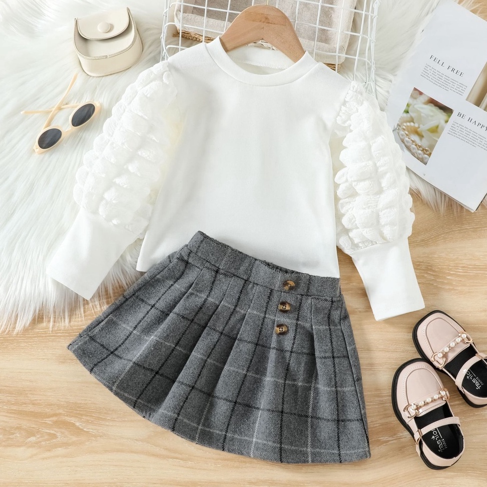 Chekout.. SSP13-Setelan Set Anak Perempuan Blouse Crinkle + Rok Fanel Kotak2