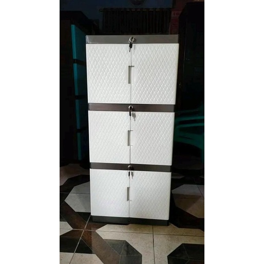 ```````] Lemari Plastik Mini Putih Susun 3/4/5 Renata Kunci Putih Rotan/ Anyama