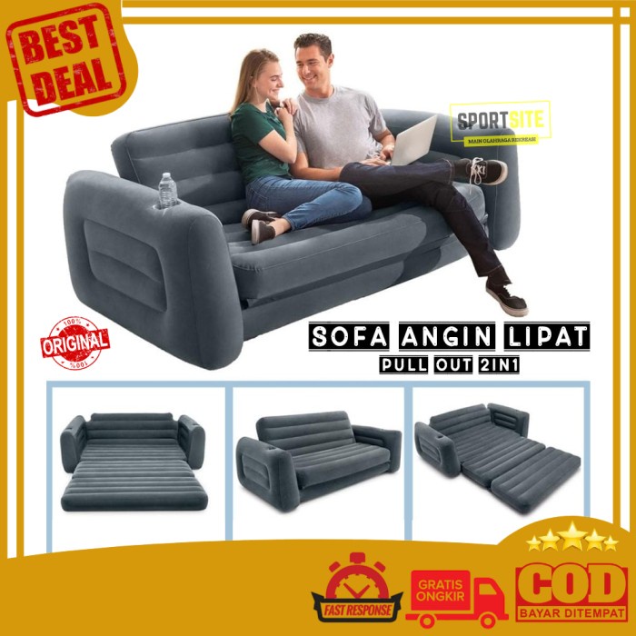 Intex Pull Out 2 in 1 Sofa Bed Hitam. Sofa Angin Lipat Pompa Tiup