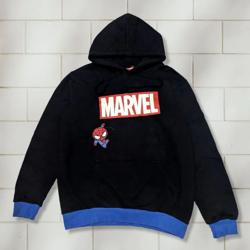 Hoodie Marvel Spiderman Big Logo Center Dark Navy Original Second Preloved