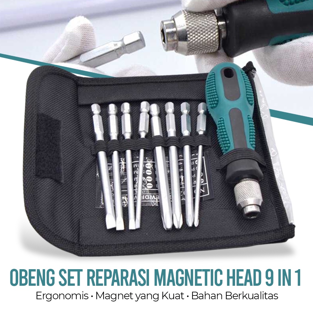 Skiunt Obeng Set Reparasi Magnetic Head 9 In 1 2026 Green