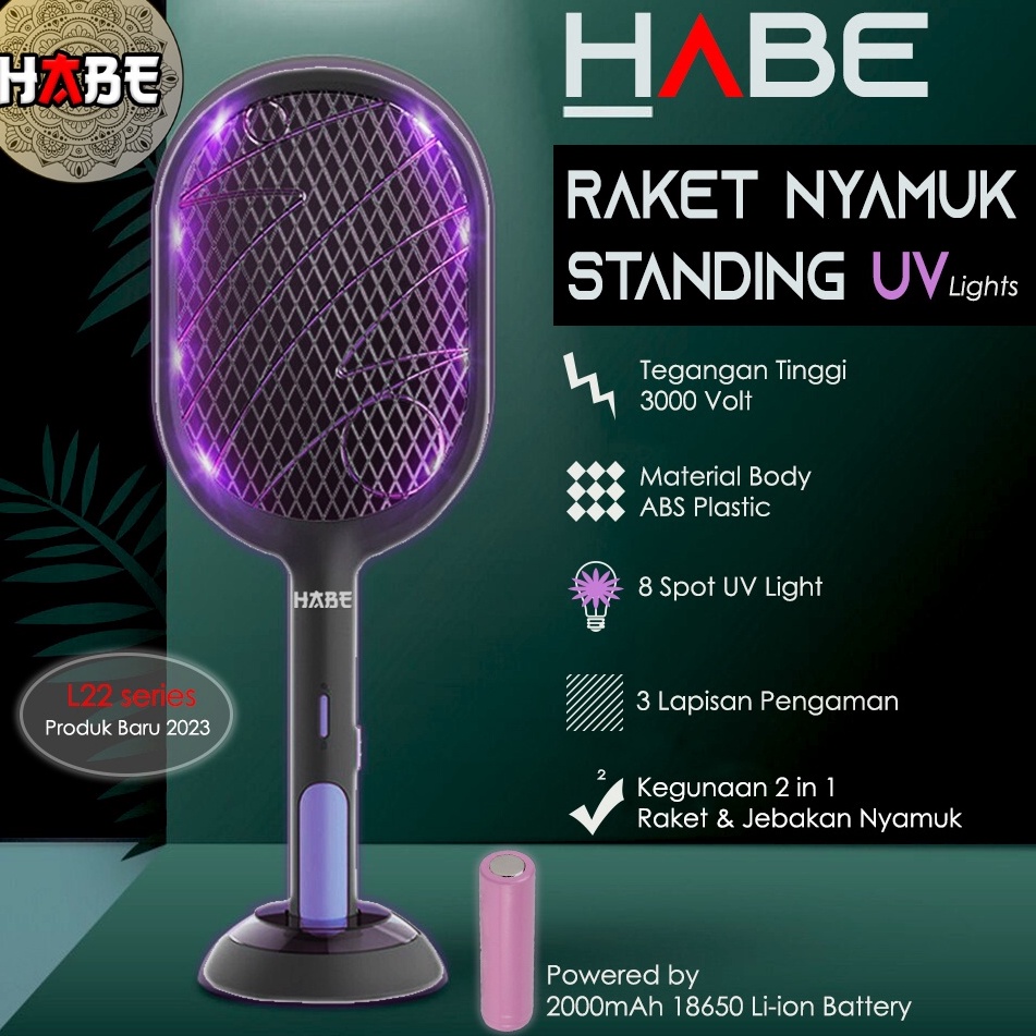 STOK TERBATAS HABE Raket Nyamuk UV Multifungsi Standing Mosquito Trap Swatter