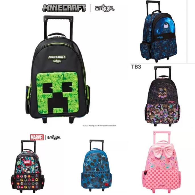 Smiggle Trolley Backpack Minecraft, Black Cat, Astronot, Avengers/Kado