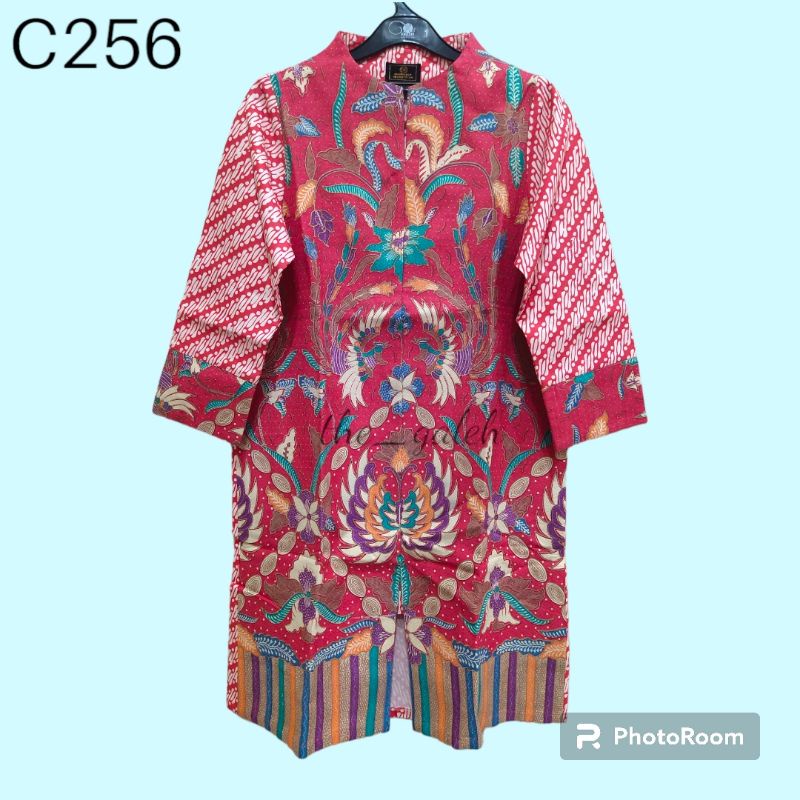 C256 Johanna Batik Baju Blouse Tunik Batik Lengan Panjang Wanita Merah mix Pink Bagus Murah