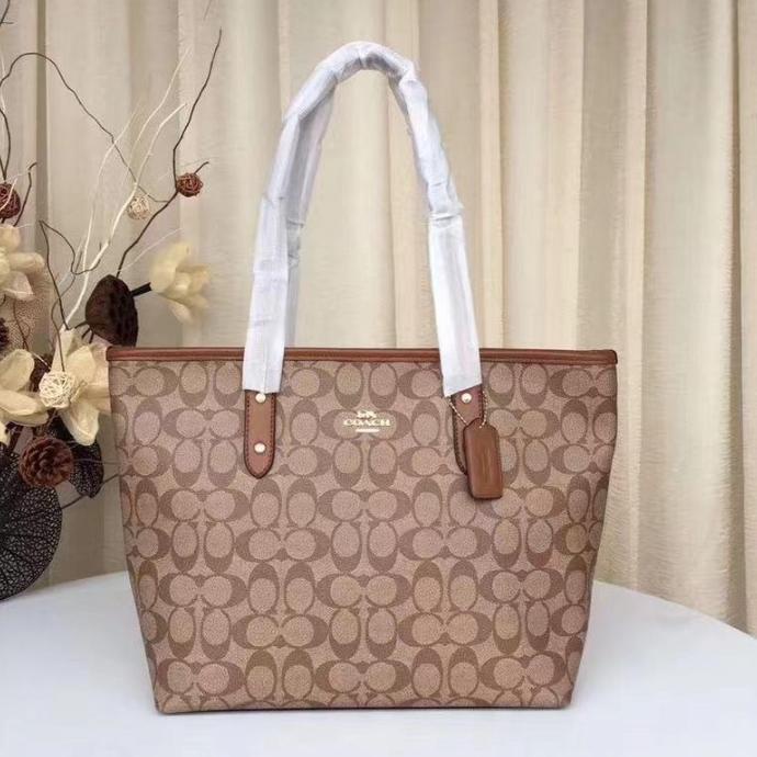 TAS C0ACH F58292 Tote City Zip Signature KHAKI SADDLE BROWN ORIGINAL