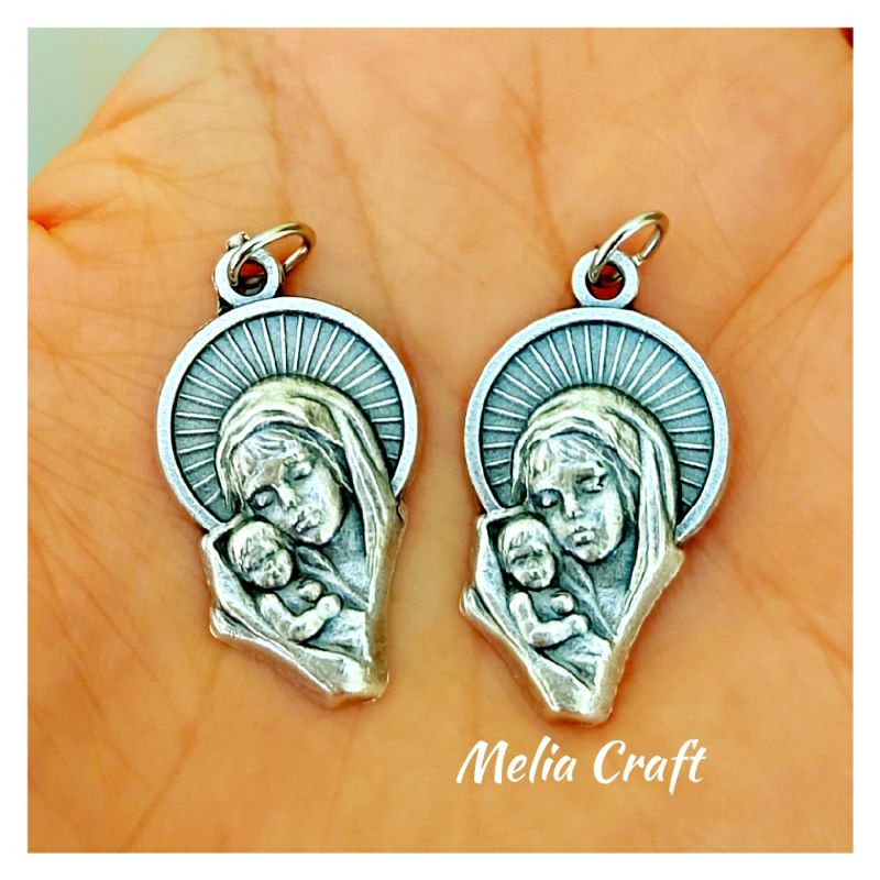 Medali Liontin Bunda Maria & Bayi Yesus - Mother Mary & Baby Jesus Pendant - Made in Italy