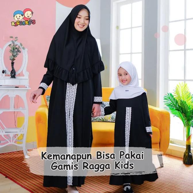 gamis couple ibu dan anak perempuan hitam Raggakids baju muslim abaya