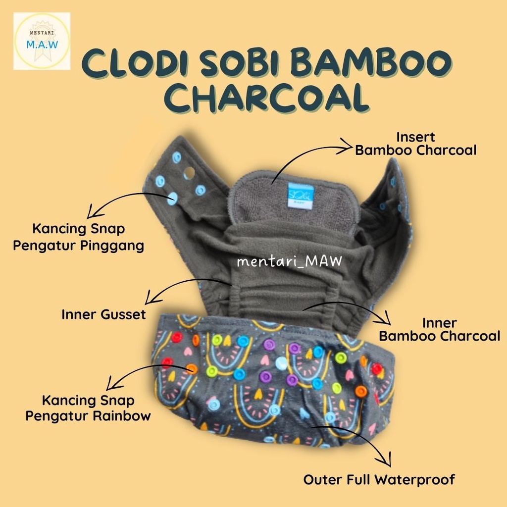 Clody Sobi Bamboo Charcoal Clodi Sobi Poet Popok Kain Bayi Cuci Ulang Waterproof Cloudy Cloudi