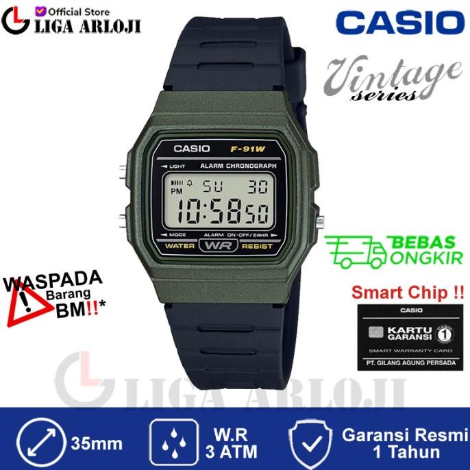 CASIO F-91WM-3ADF - Jam Tangan Unisex Pria Wanita F91W F91WM F-91WM-3A