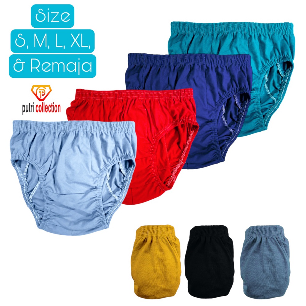 RNHG7537  12 PCS Celana Dalam Anak Laki Laki POLOS KAIN KATUN 1 - 15 TAHUN