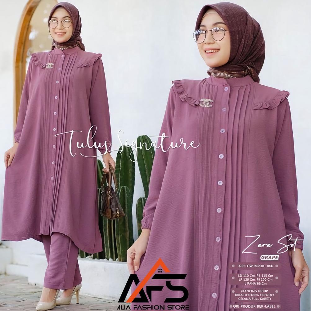 Satu Set Polos Wanita Setelan Wanita One Set Baju Dan Celana / Zara Set Crinkle Airflow Jumbo Ld 120