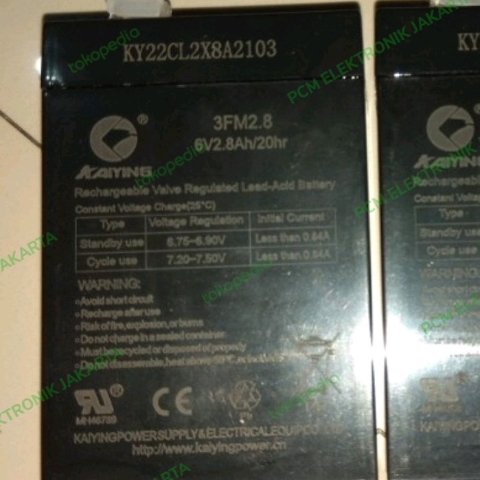baterai battery aki kering cmos 6v 6 volt 2.8ah buat lampu emergency