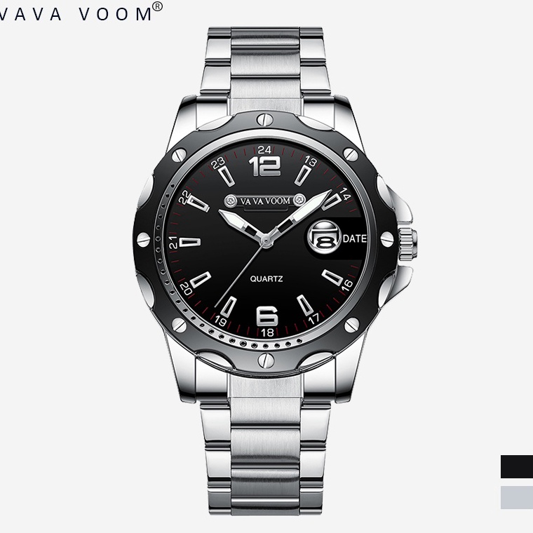 TERBARU VAVAVOOM 2411 Jam Tangan Pria Olahraga Kuarsa Otomatis Date Tali Stainless Steel Kasual Pria