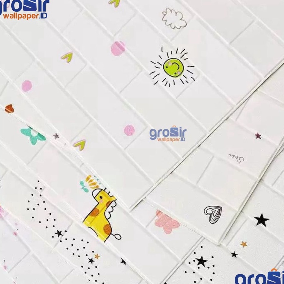 Diskon (COD) Wallfoam Bata Putih Motif Lucu Hewan Wall Panel Wallpaper Kamar Karakter Disney Kedap S