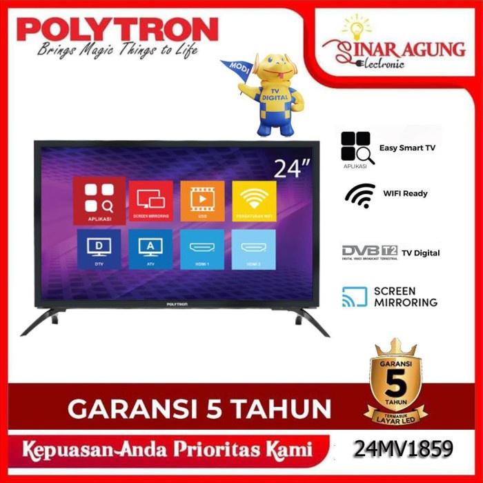 Smart Led Tv Polytron Pld 24Mv1859 24Inch 100% Ori