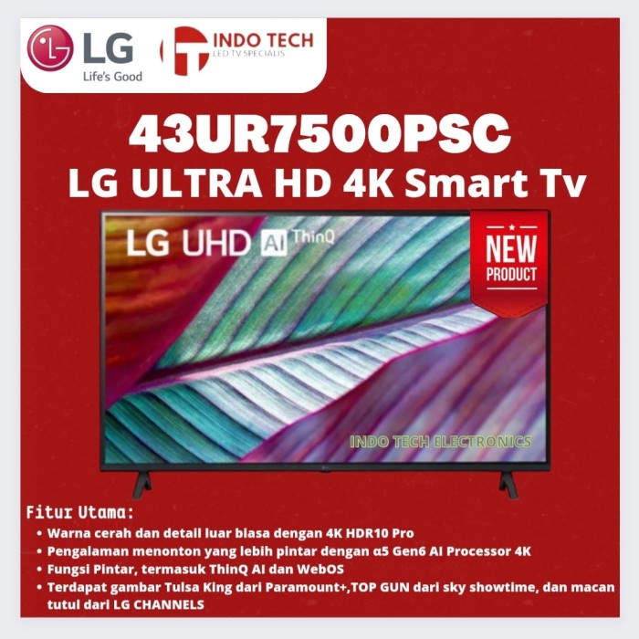 Lg Led Tv 43" 43Ur7500Psc Smart Uhd 4K Thinq Ai 43Ur7500 43Ur75